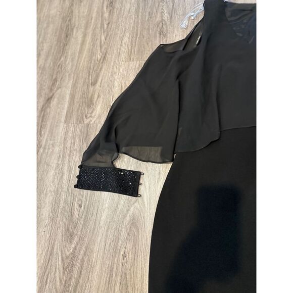 Calvin Klein Cold Shoulder Chiffon Formal Gown |Elegant Black Evening Dress Sz 4 - Picture 6 of 7